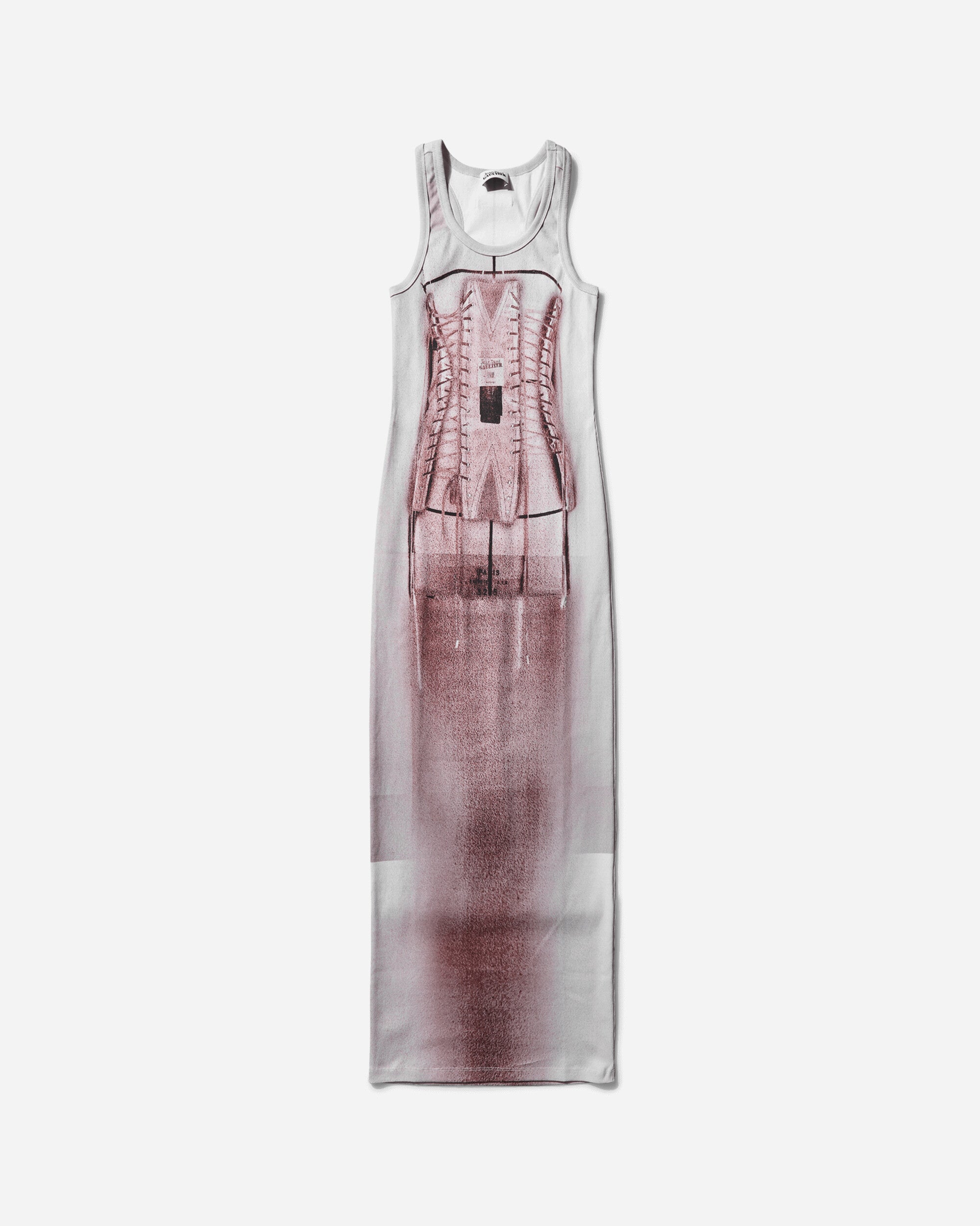 Jean Paul Gaultier Wmns Cotton Ribbed Long Dress Printed "Trompe L'Œil Corset" Dustypink/White/Black Dresses Dress Long 25-34-F-RO405-J582 260100