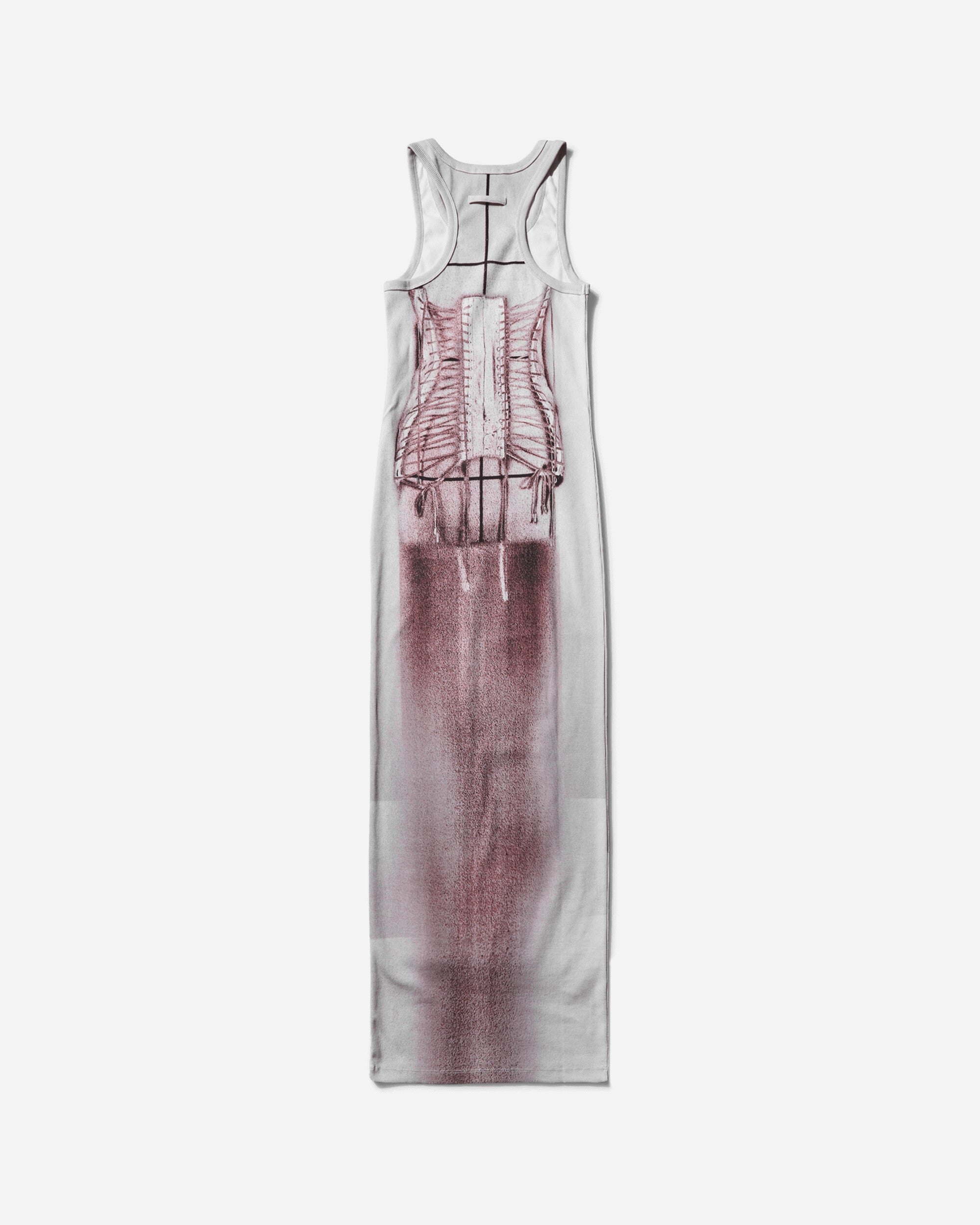 Jean Paul Gaultier Wmns Cotton Ribbed Long Dress Printed "Trompe L'Œil Corset" Dustypink/White/Black Dresses Dress Long 25-34-F-RO405-J582 260100