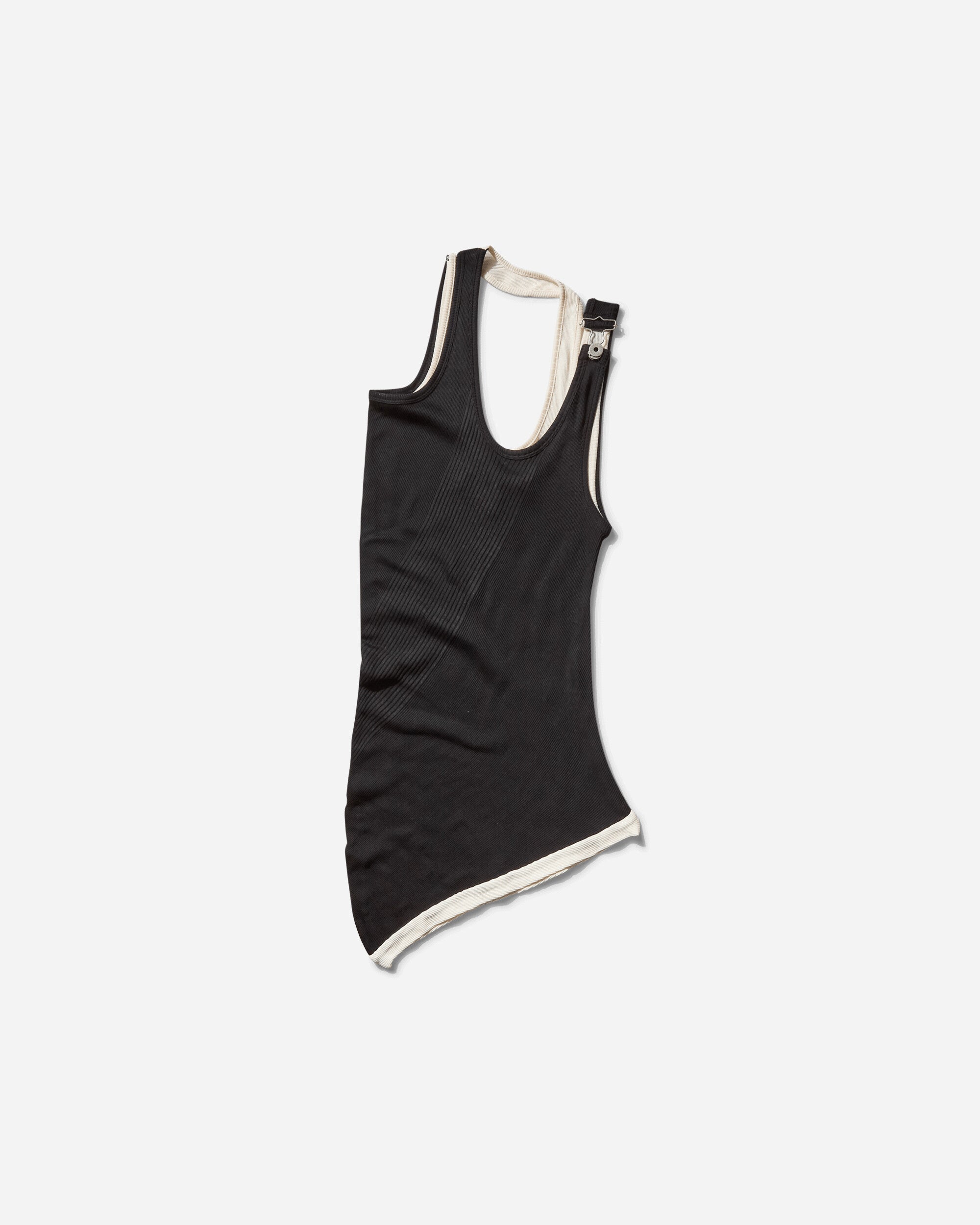 Jean Paul Gaultier Wmns Cotton Ribbed Twisted Double Layer Tank Top Black/Ecru T-Shirts Top 25-34-F-DB053-J092 0003