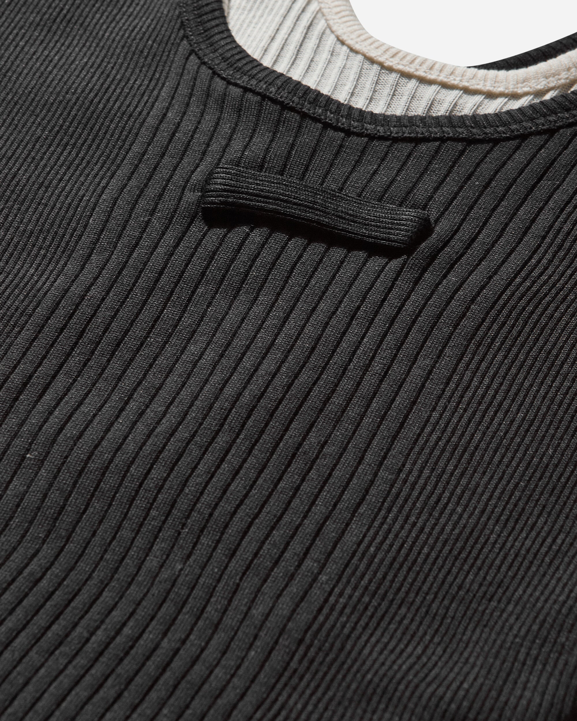 Jean Paul Gaultier Wmns Cotton Ribbed Twisted Double Layer Tank Top Black/Ecru T-Shirts Top 25-34-F-DB053-J092 0003
