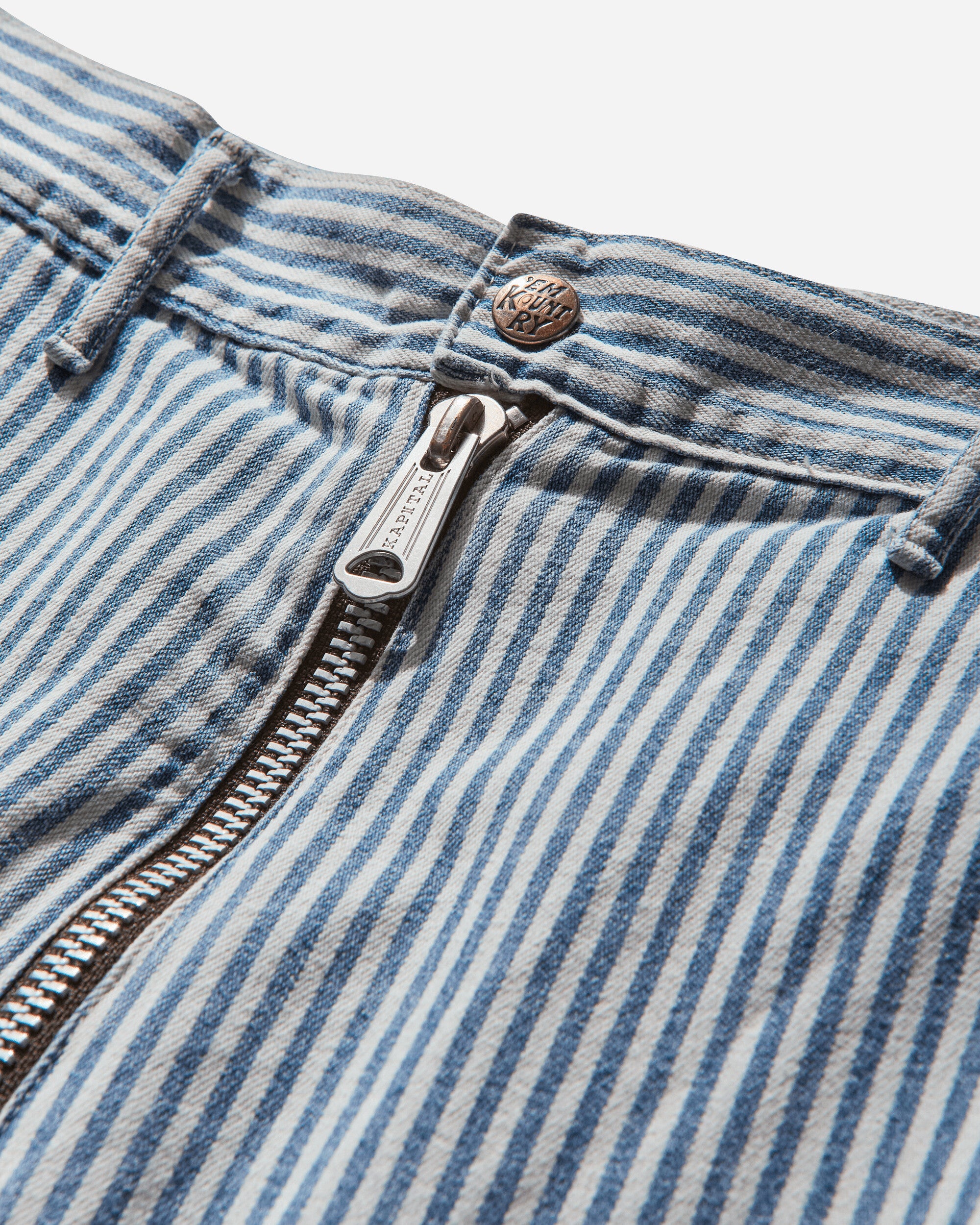 KAPITAL 10Oz Hickoree Stripe Zipper Wide Lumber Pants Hickoree Pants Cargo K2403LP100 HICKOREE