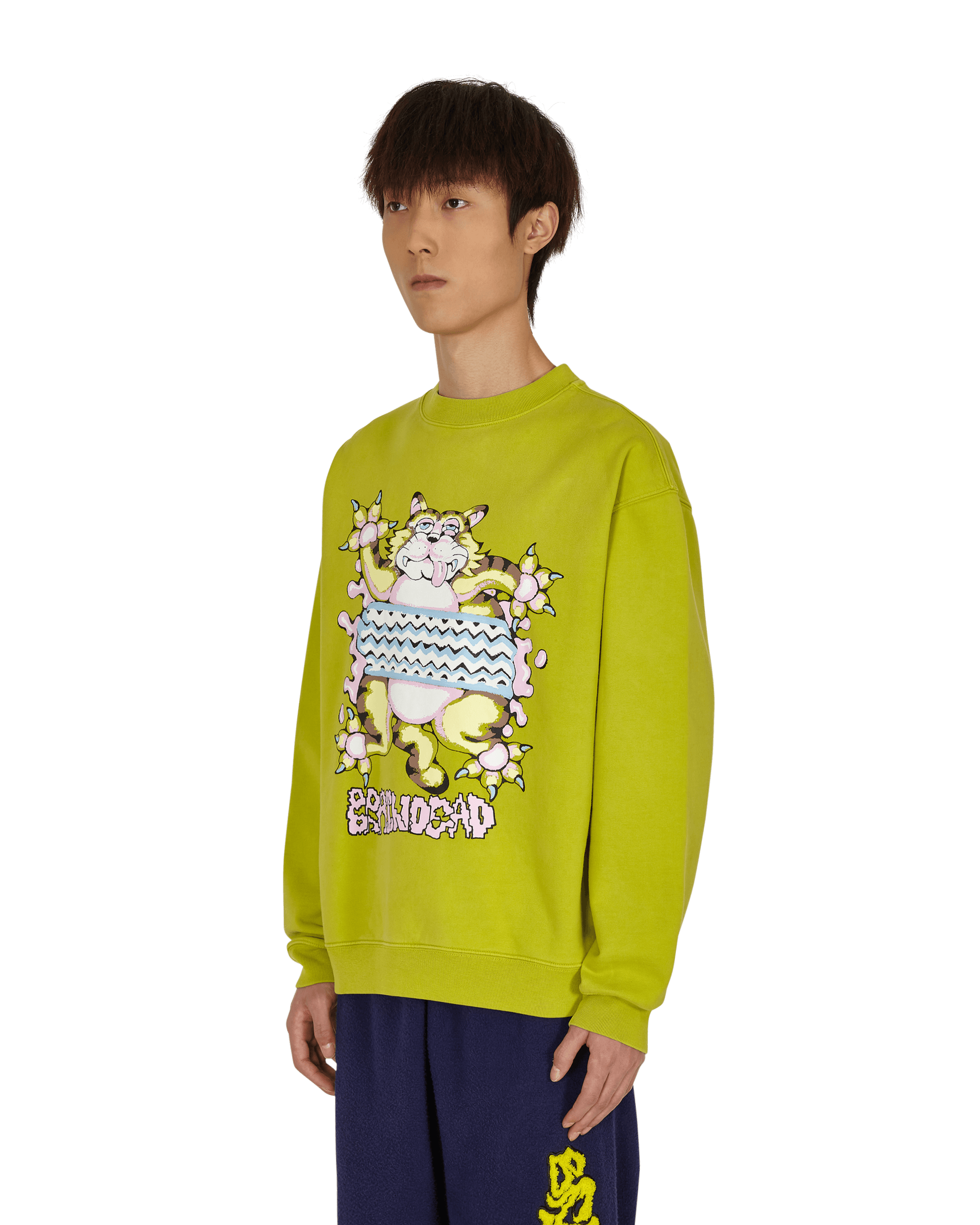 Brain Dead Relaxed Cat Crewneck Olive Sweatshirts Crewneck BDF21T10001950 GR04