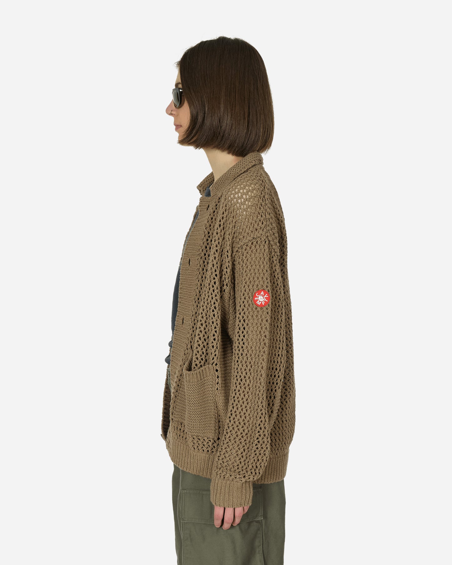 Cav Empt Collared Mesh Knit Cardigan Khaki Knitwears Cardigans CES25KN04 KHKI