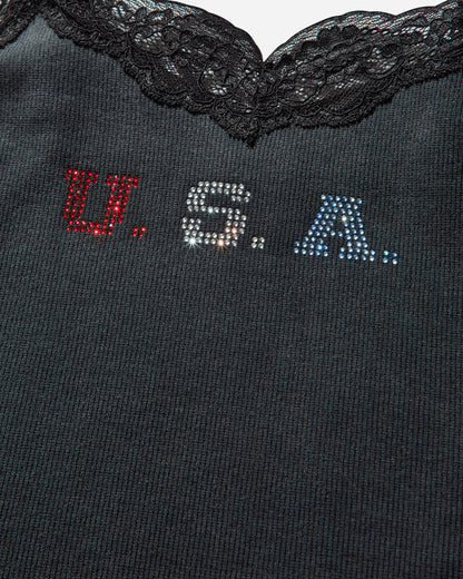 Guess USA Gusa Lace Cami Washed Out Black T-Shirts Top W5GP04KCPI0 A907