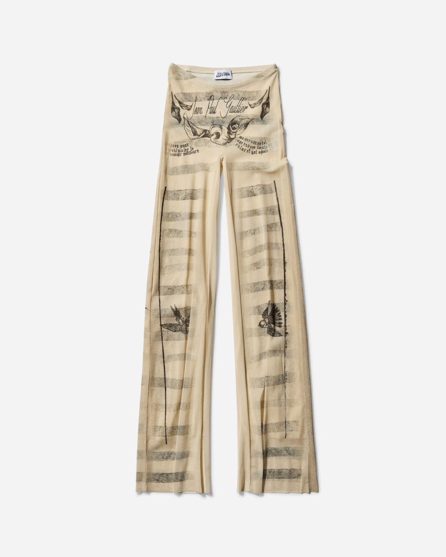 Jean Paul Gaultier Wmns Mesh Trouser Printed "Tattoo Marinière" Ecru/Black/Red Pants Casual 25-34-F-PA191-T586 030030