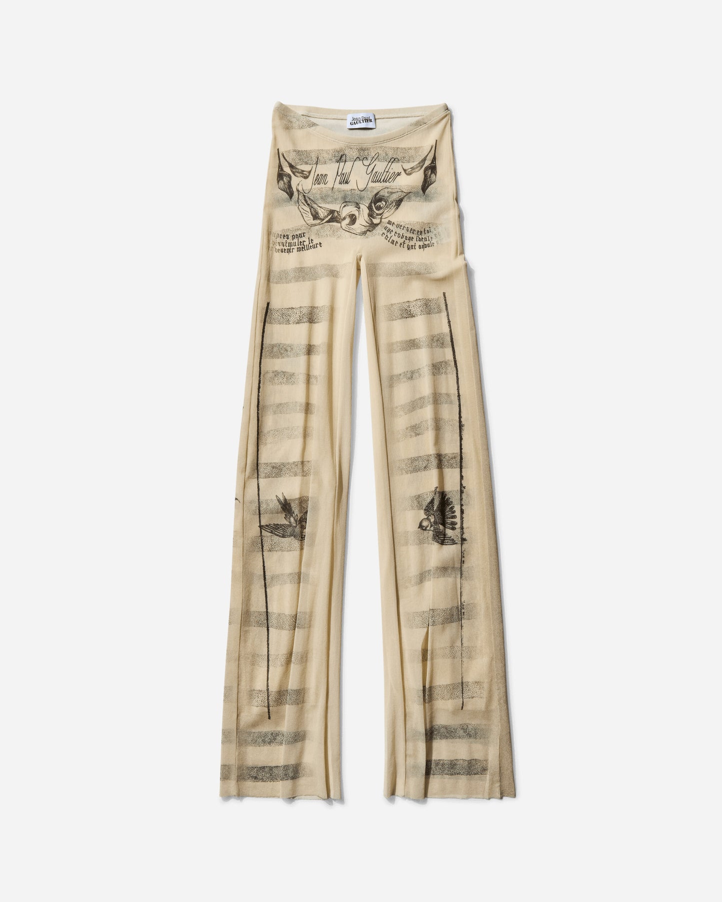 Jean Paul Gaultier Wmns Mesh Trouser Printed "Tattoo Marinière" Ecru/Black/Red Pants Casual 25-34-F-PA191-T586 030030