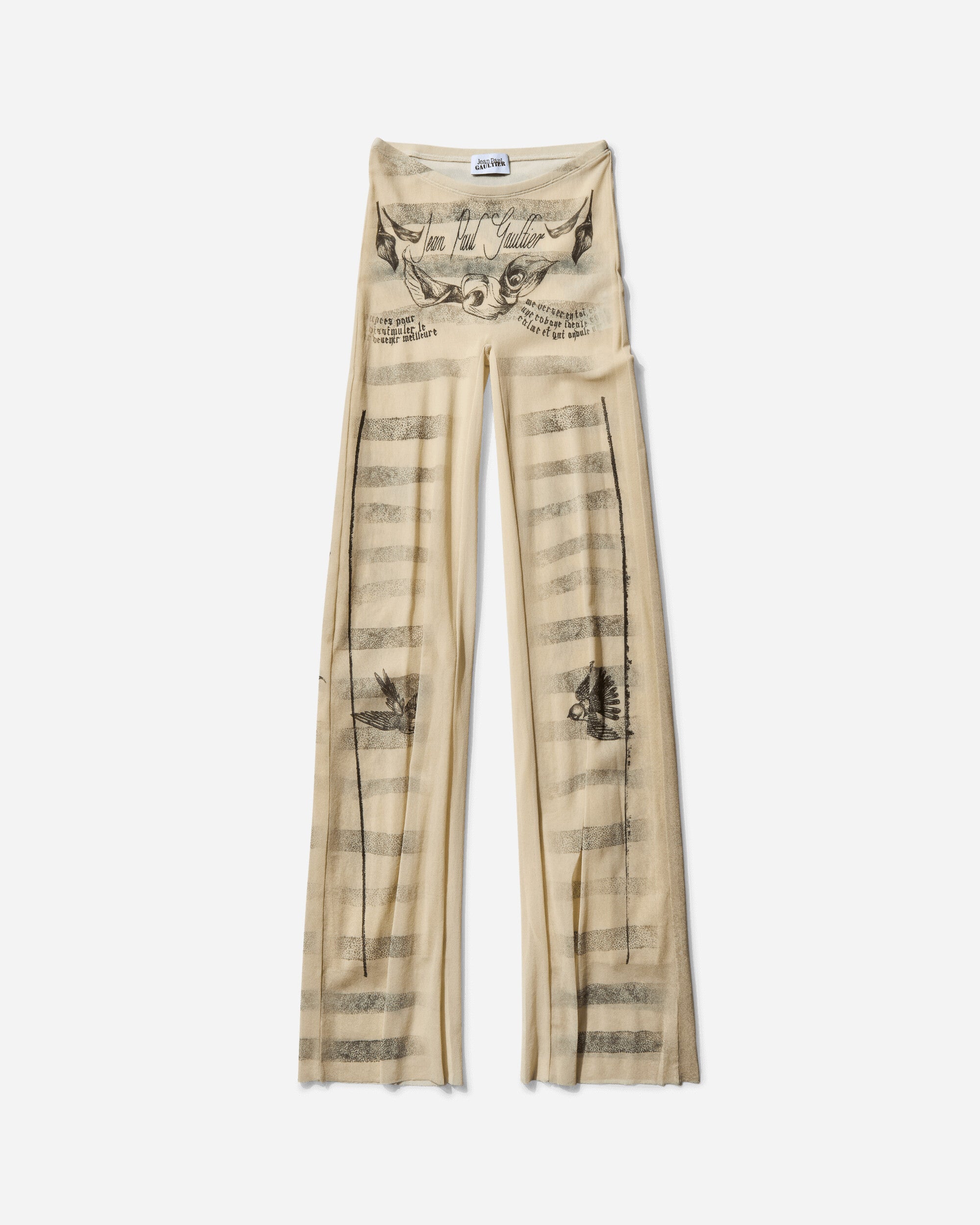 Jean Paul Gaultier Wmns Mesh Trouser Printed "Tattoo Marinière" Ecru/Black/Red Pants Casual 25-34-F-PA191-T586 030030