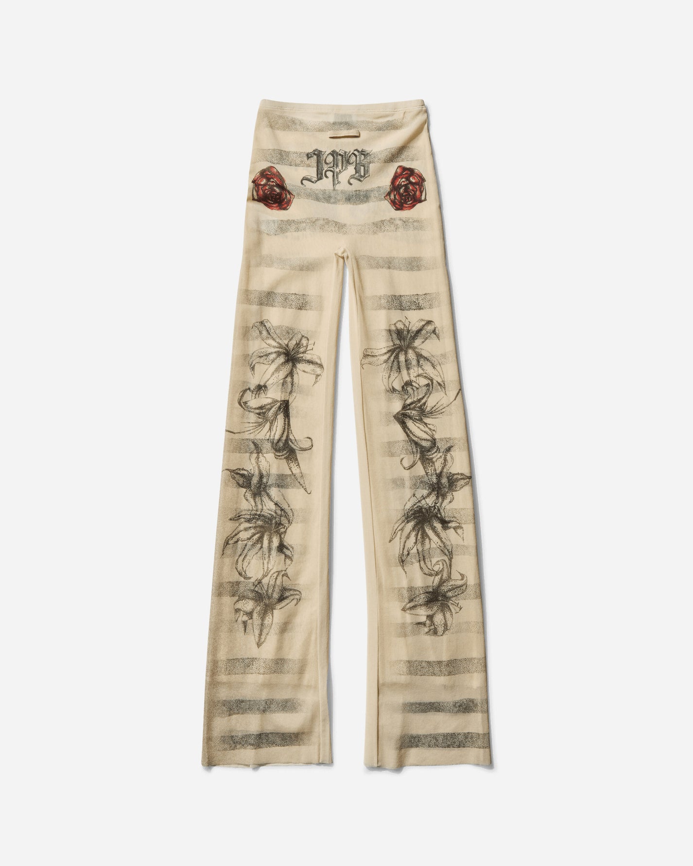 Jean Paul Gaultier Wmns Mesh Trouser Printed "Tattoo Marinière" Ecru/Black/Red Pants Casual 25-34-F-PA191-T586 030030