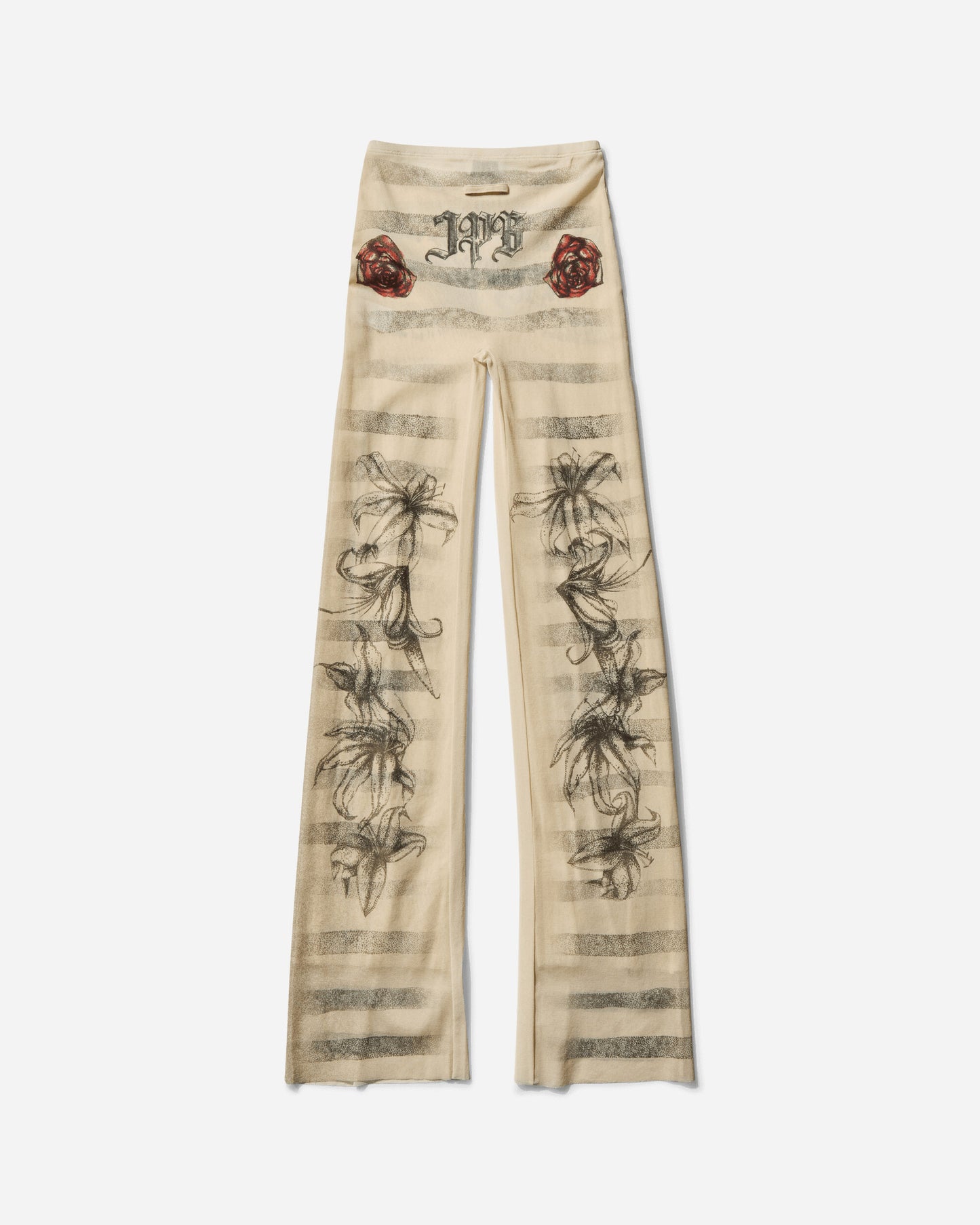Jean Paul Gaultier Wmns Mesh Trouser Printed "Tattoo Marinière" Ecru/Black/Red Pants Casual 25-34-F-PA191-T586 030030
