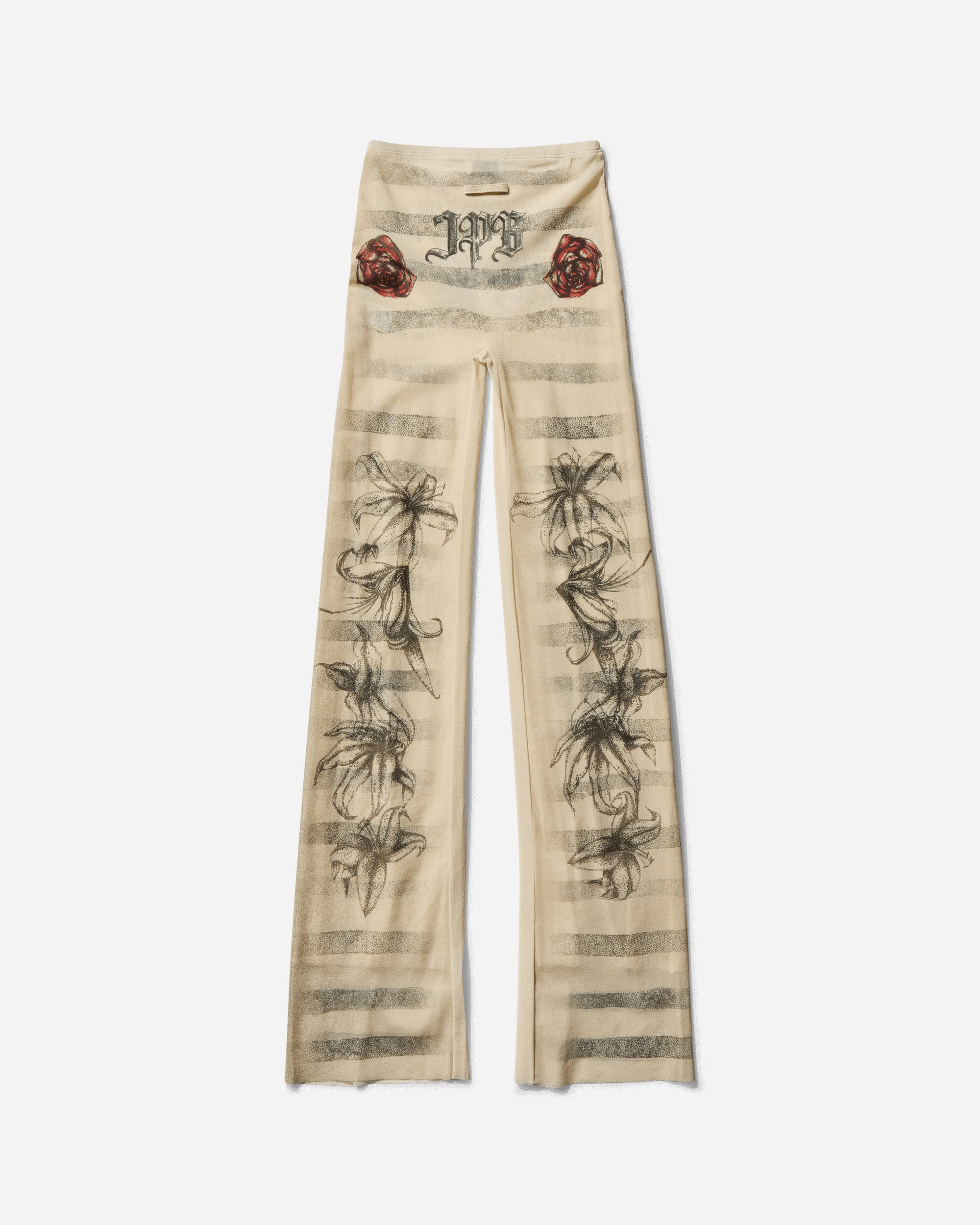 Jean Paul Gaultier Wmns Mesh Trouser Printed "Tattoo Marinière" Ecru/Black/Red Pants Casual 25-34-F-PA191-T586 030030