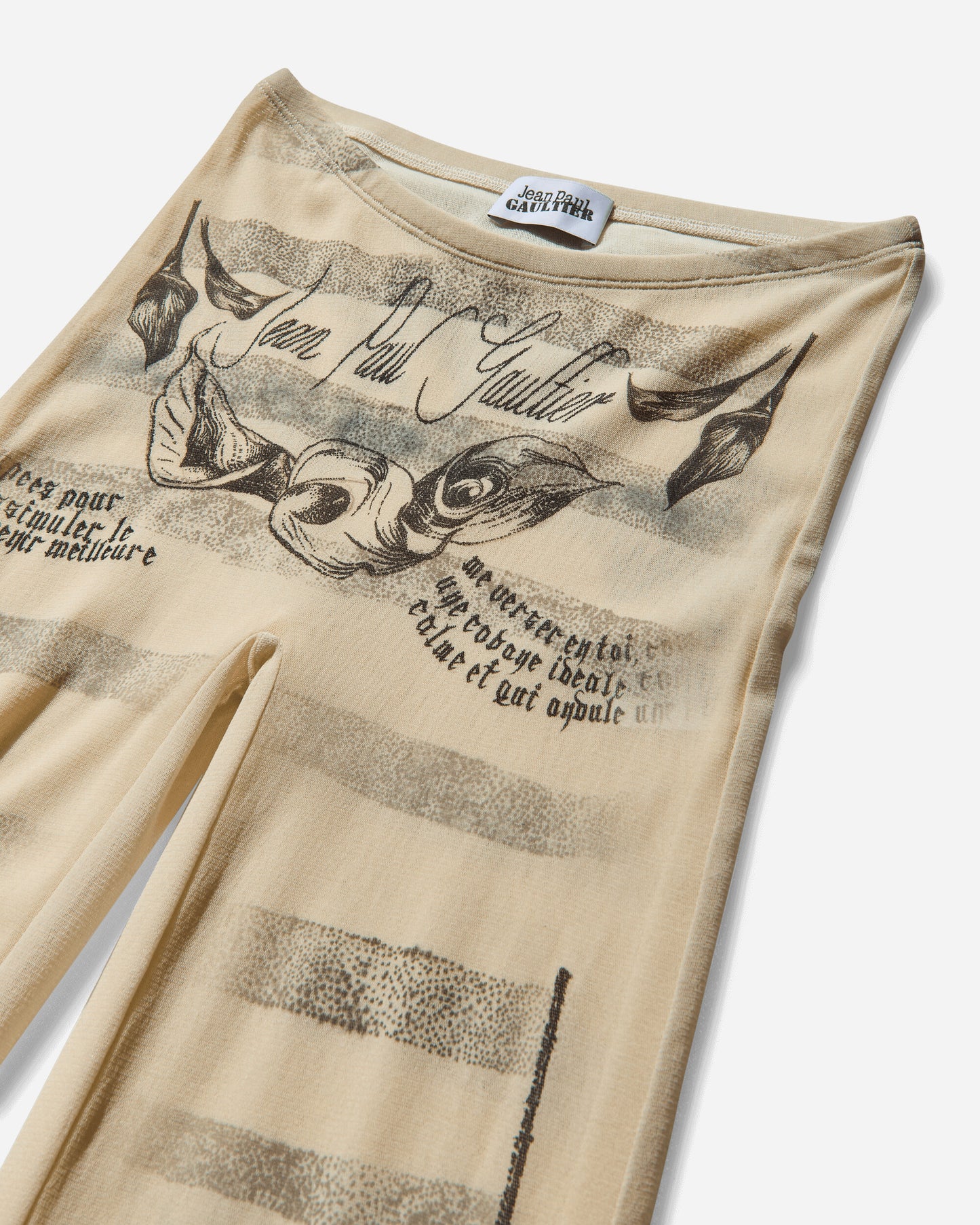 Jean Paul Gaultier Wmns Mesh Trouser Printed "Tattoo Marinière" Ecru/Black/Red Pants Casual 25-34-F-PA191-T586 030030