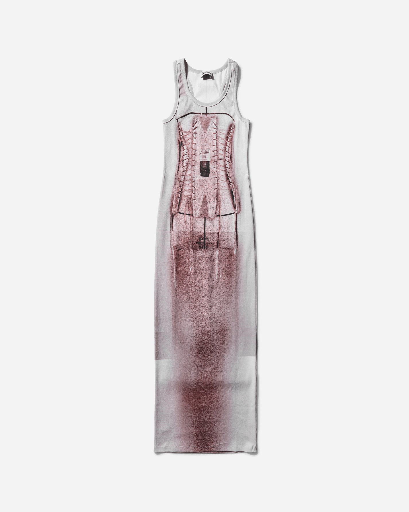 Jean Paul Gaultier Wmns Cotton Ribbed Long Dress Printed "Trompe L'Œil Corset" Dustypink/White/Black Dresses Dress Long 25-34-F-RO405-J582 260100