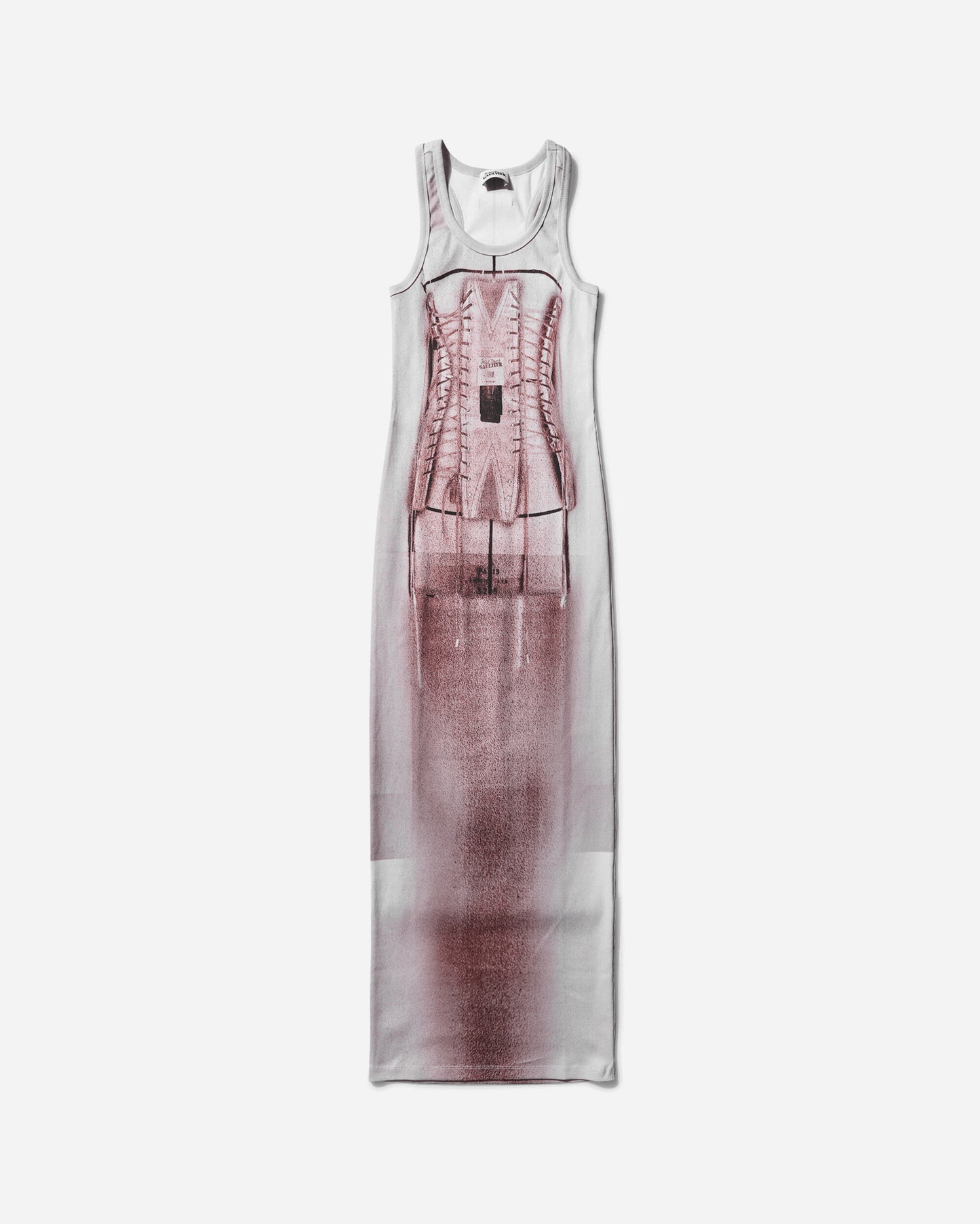 Jean Paul Gaultier Wmns Cotton Ribbed Long Dress Printed "Trompe L'Œil Corset" Dustypink/White/Black Dresses Dress Long 25-34-F-RO405-J582 260100
