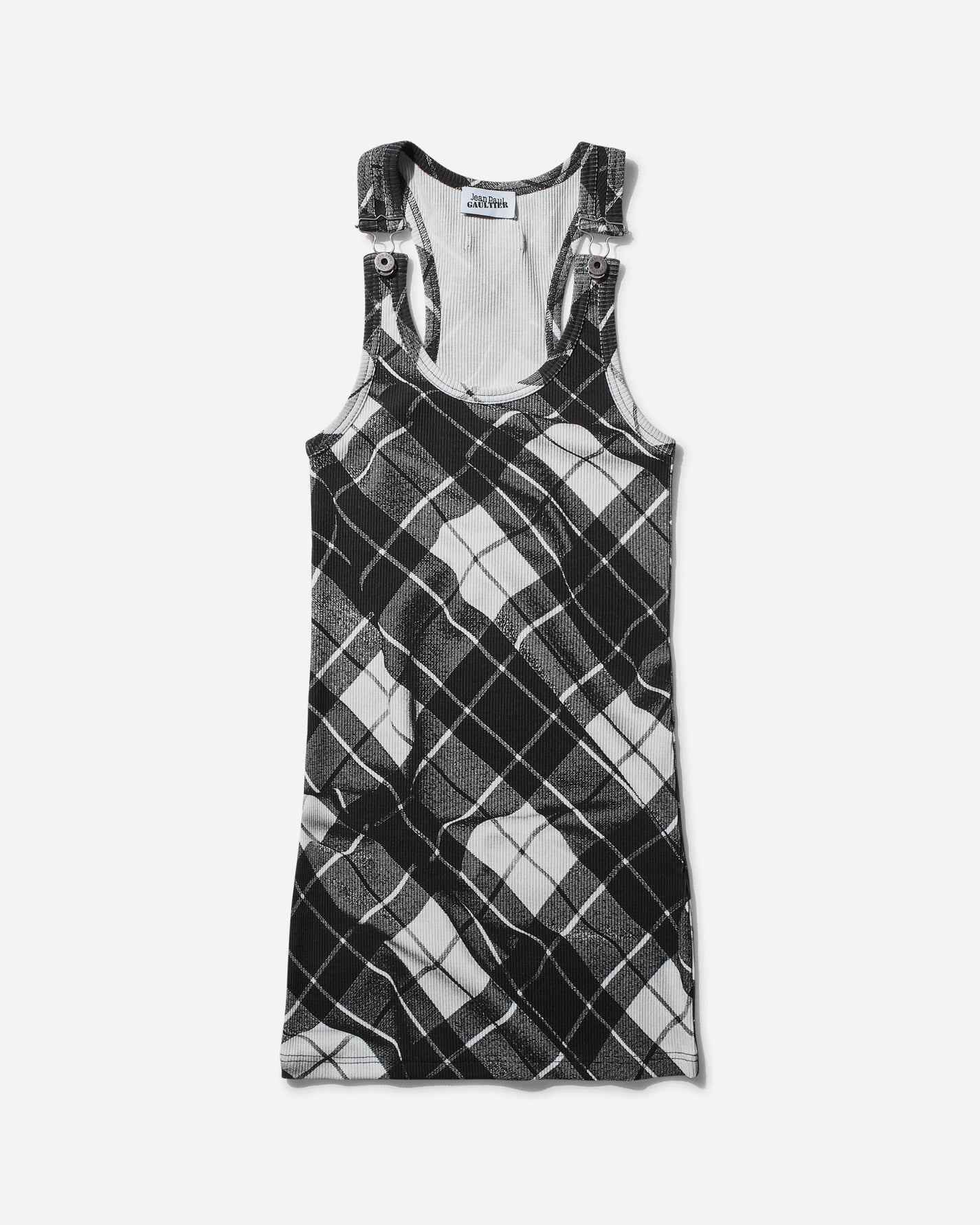 Jean Paul Gaultier Wmns Tartan Ribbed Dress Black/Grey/White Dresses Dress Short 2431FRO301-J565 000201