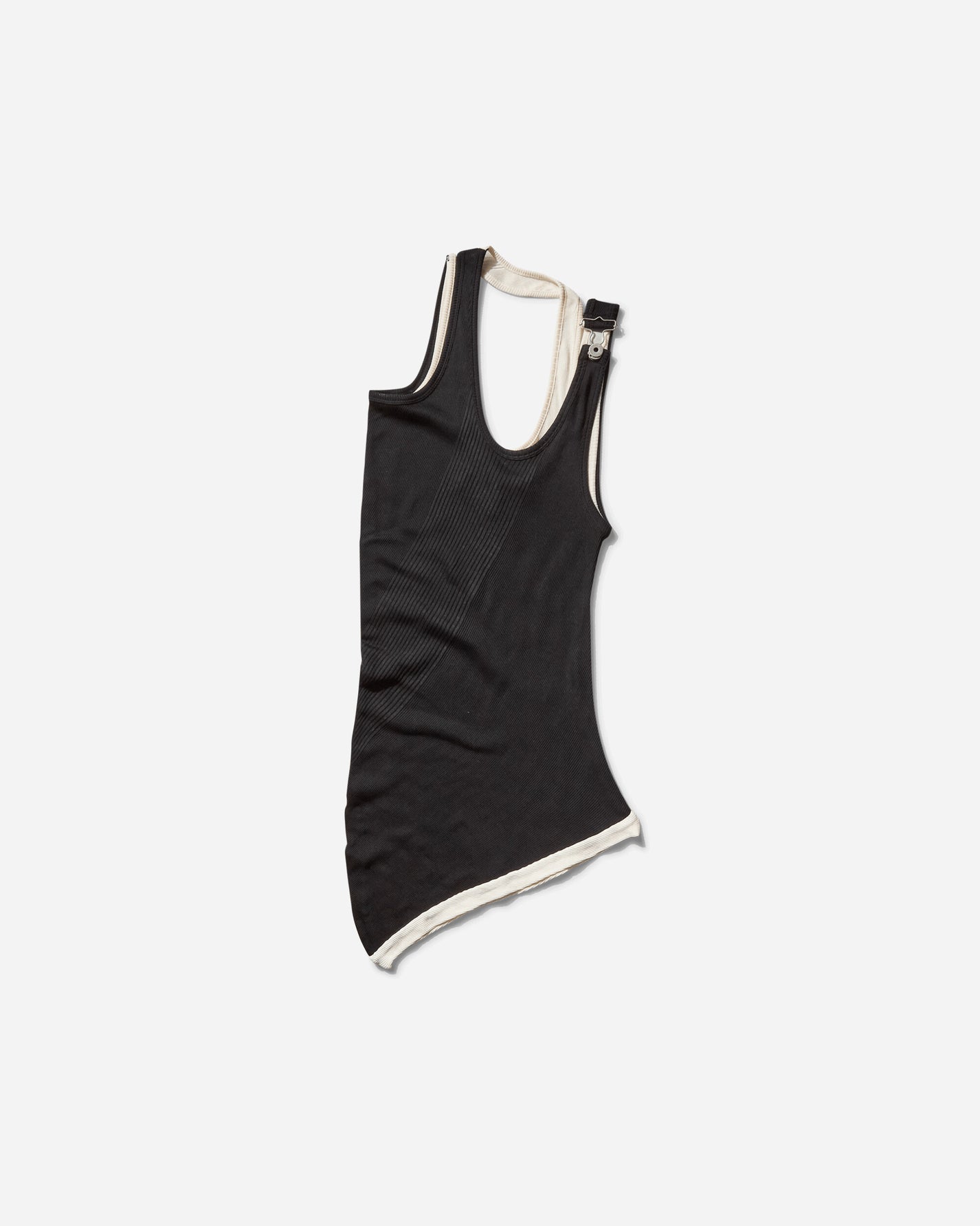 Jean Paul Gaultier Wmns Cotton Ribbed Twisted Double Layer Tank Top Black/Ecru T-Shirts Top 25-34-F-DB053-J092 0003