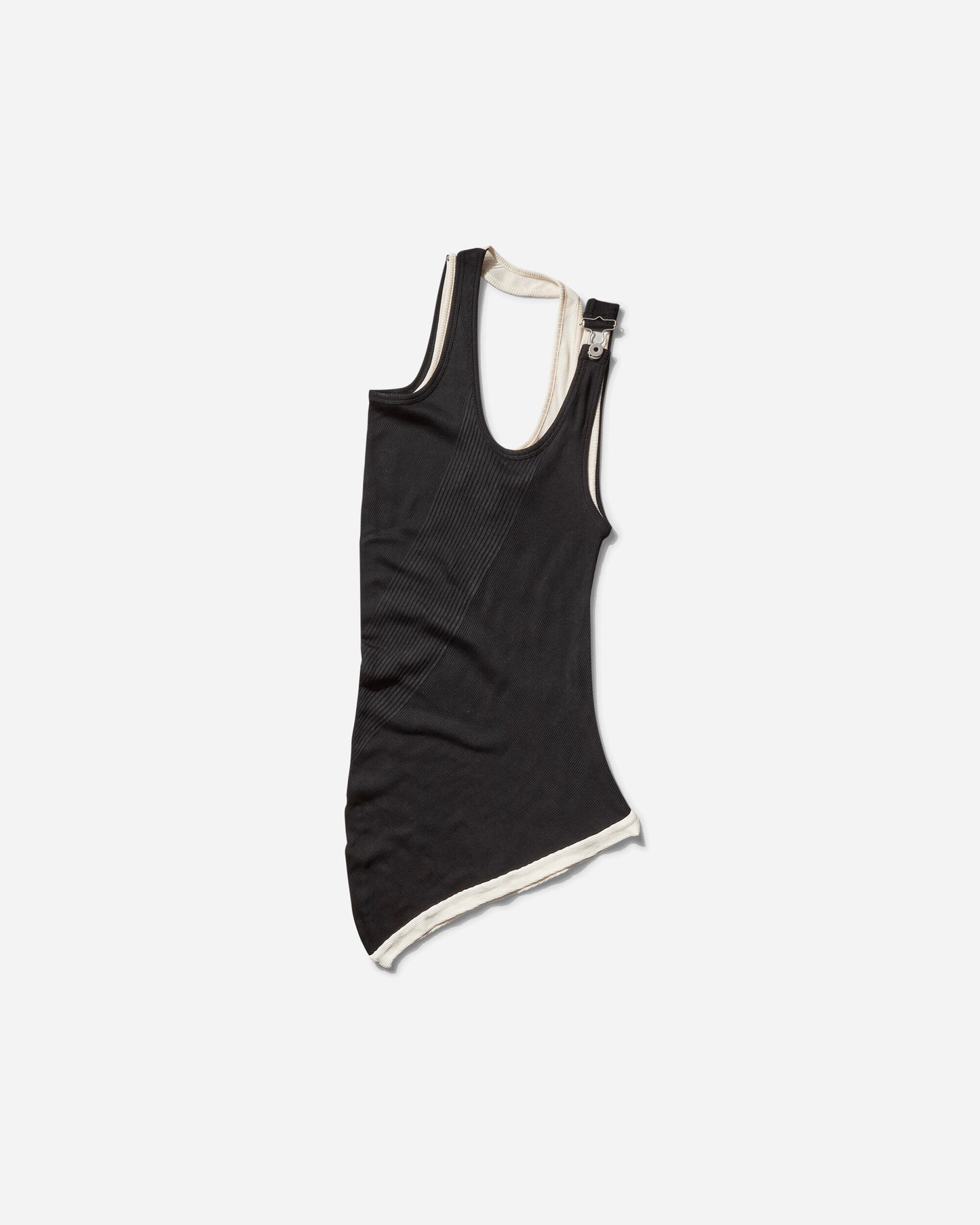 Jean Paul Gaultier Wmns Cotton Ribbed Twisted Double Layer Tank Top Black/Ecru T-Shirts Top 25-34-F-DB053-J092 0003