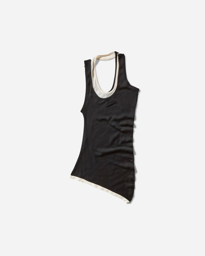 Jean Paul Gaultier Wmns Cotton Ribbed Twisted Double Layer Tank Top Black/Ecru T-Shirts Top 25-34-F-DB053-J092 0003