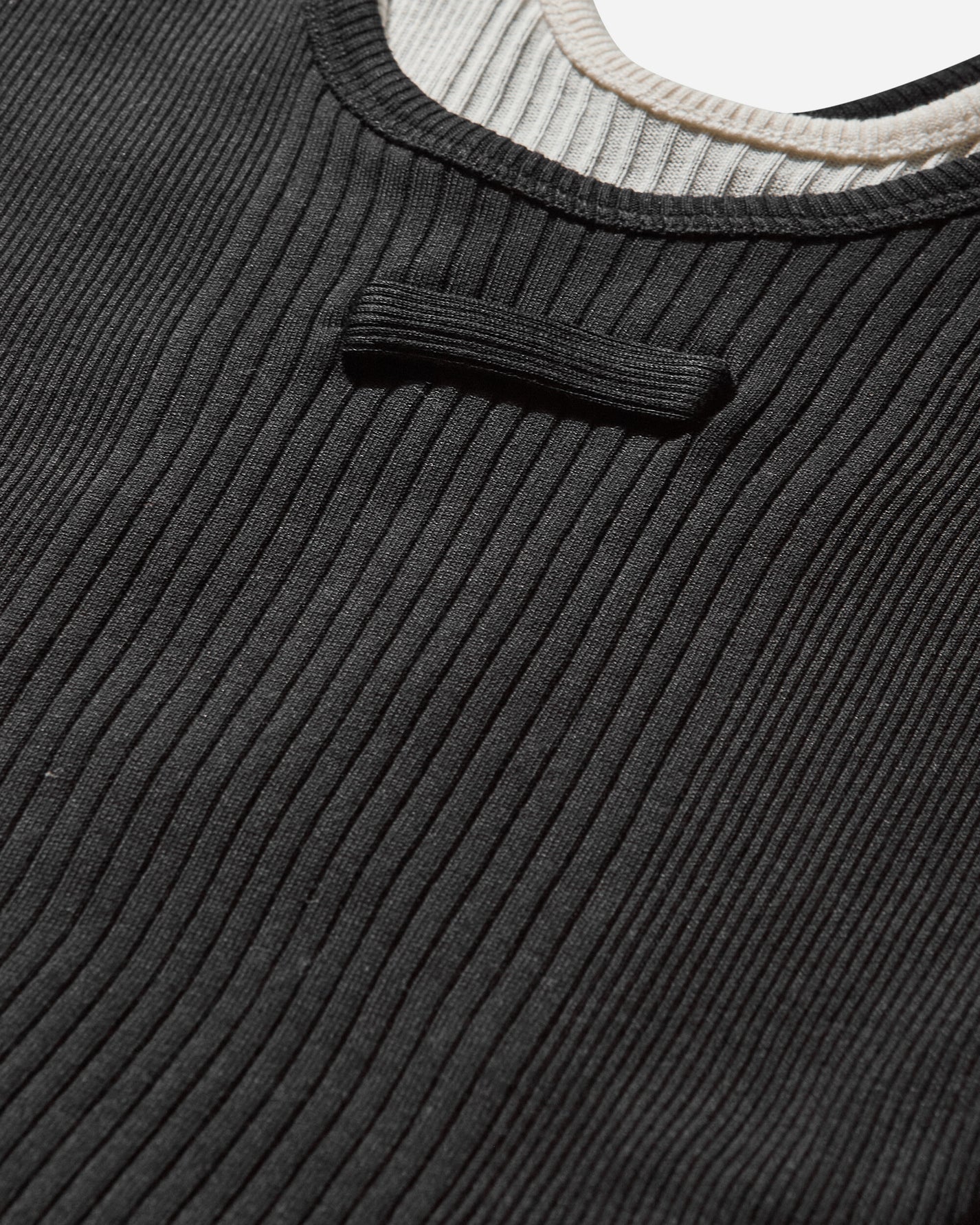 Jean Paul Gaultier Wmns Cotton Ribbed Twisted Double Layer Tank Top Black/Ecru T-Shirts Top 25-34-F-DB053-J092 0003