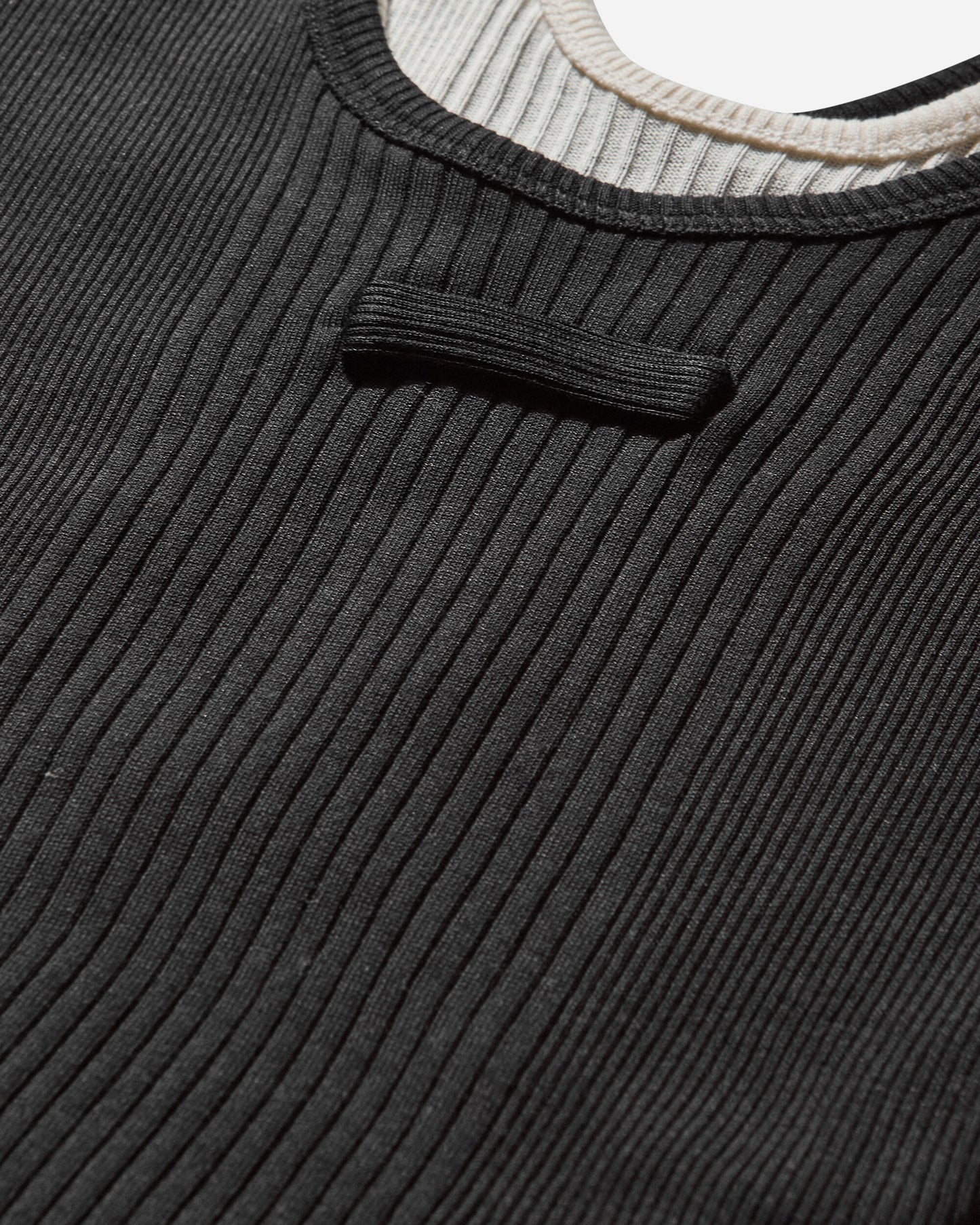 Jean Paul Gaultier Wmns Cotton Ribbed Twisted Double Layer Tank Top Black/Ecru T-Shirts Top 25-34-F-DB053-J092 0003