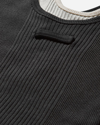 Jean Paul Gaultier Wmns Cotton Ribbed Twisted Double Layer Tank Top Black/Ecru T-Shirts Top 25-34-F-DB053-J092 0003