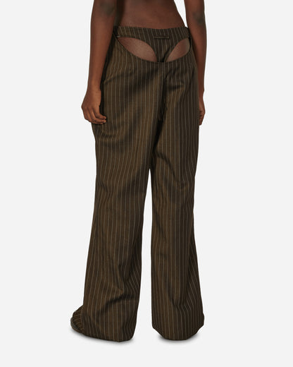 Jean Paul Gaultier Wmns Flare Trousers With Tanga Details Visible - Tennis Stripes Brown/Ecru Pants Trousers 2315-F-PA082-C038-6003 3