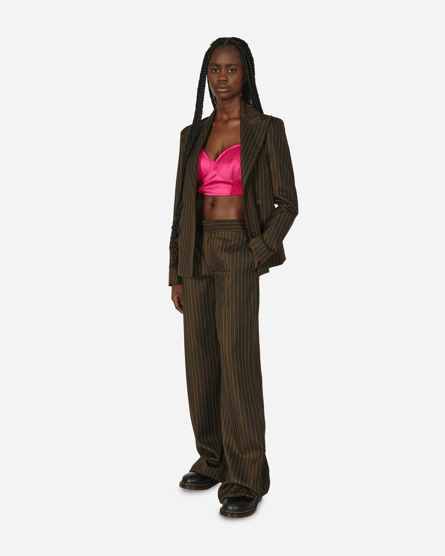 Jean Paul Gaultier Wmns Flare Trousers With Tanga Details Visible - Tennis Stripes Brown/Ecru Pants Trousers 2315-F-PA082-C038-6003 3