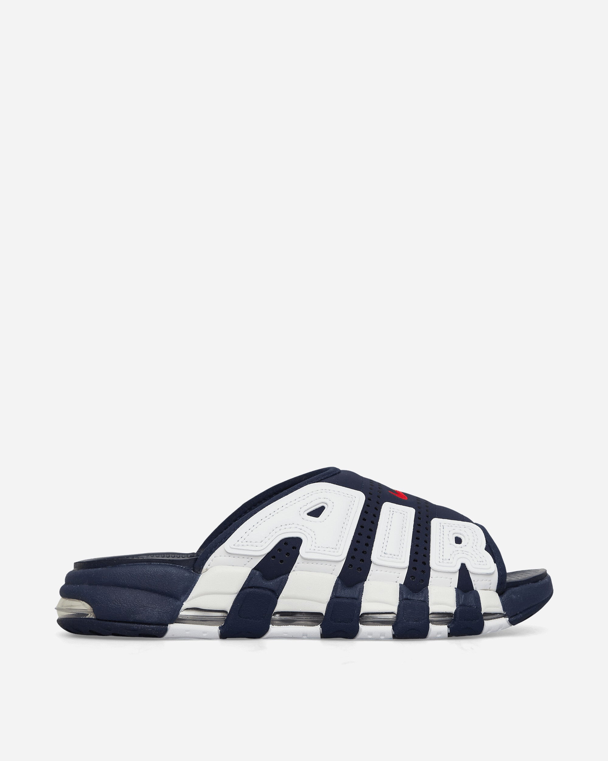 Air More Uptempo Slides Midnight Navy / University Red – Slam Jam