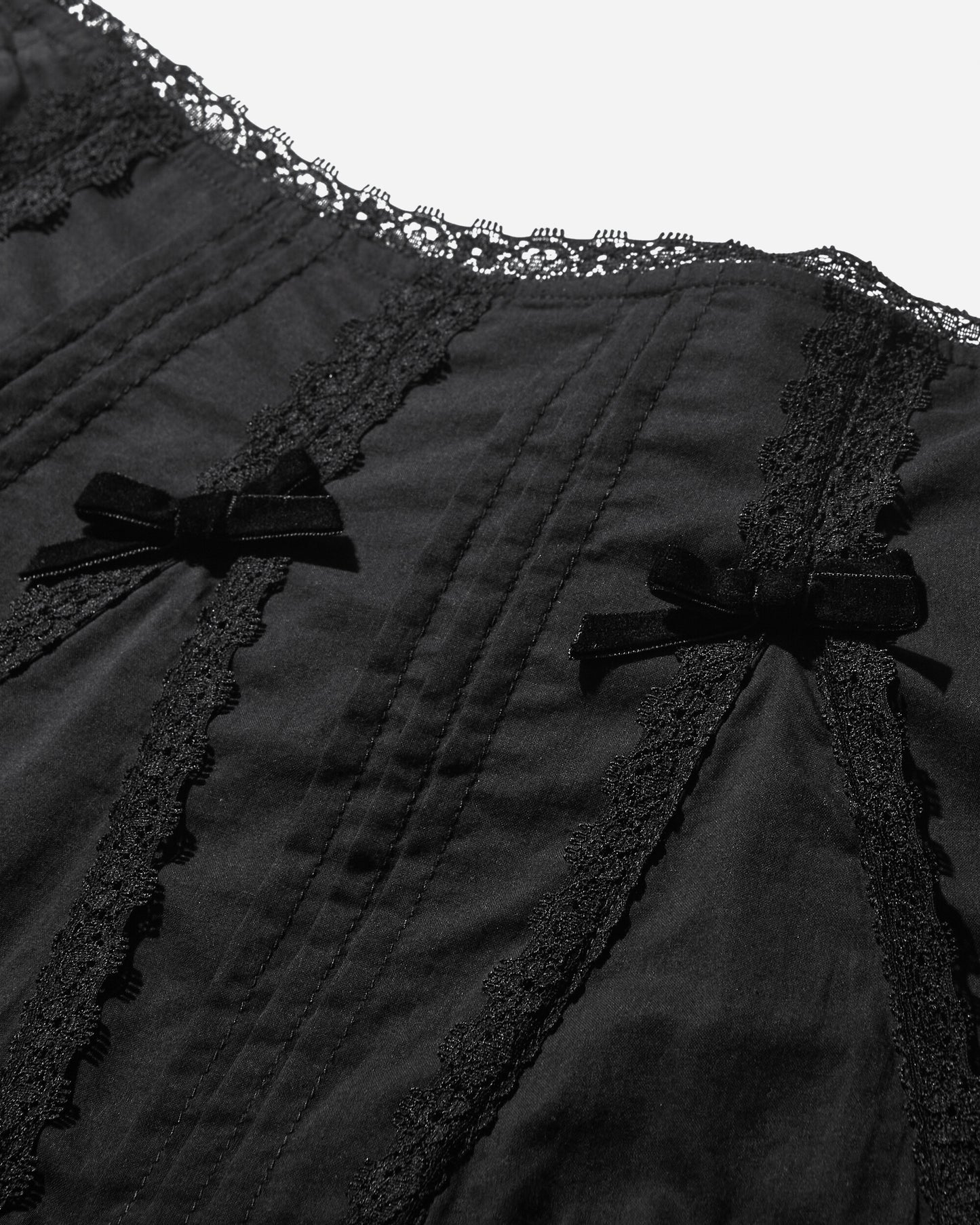 No Dress Wmns Lace Patchwork With Pleated Ruffle Cotton Mini-Skirt Black Skirts Mini NC04-B BLACK