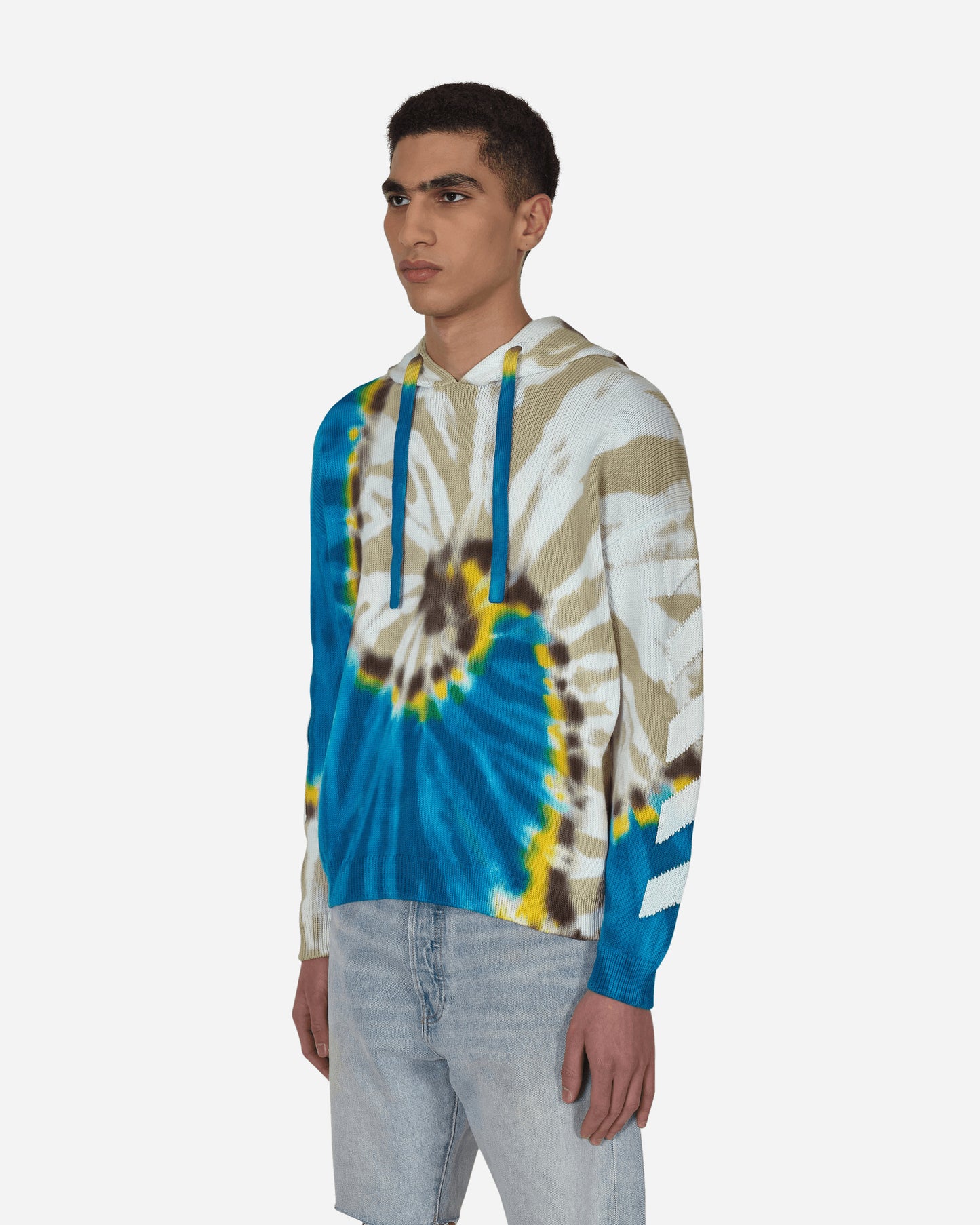 Off-White Diag Tie Dye Knit Hoodie Bone  White Sweatshirts Hoodies OMHA148S22KNI001 6101