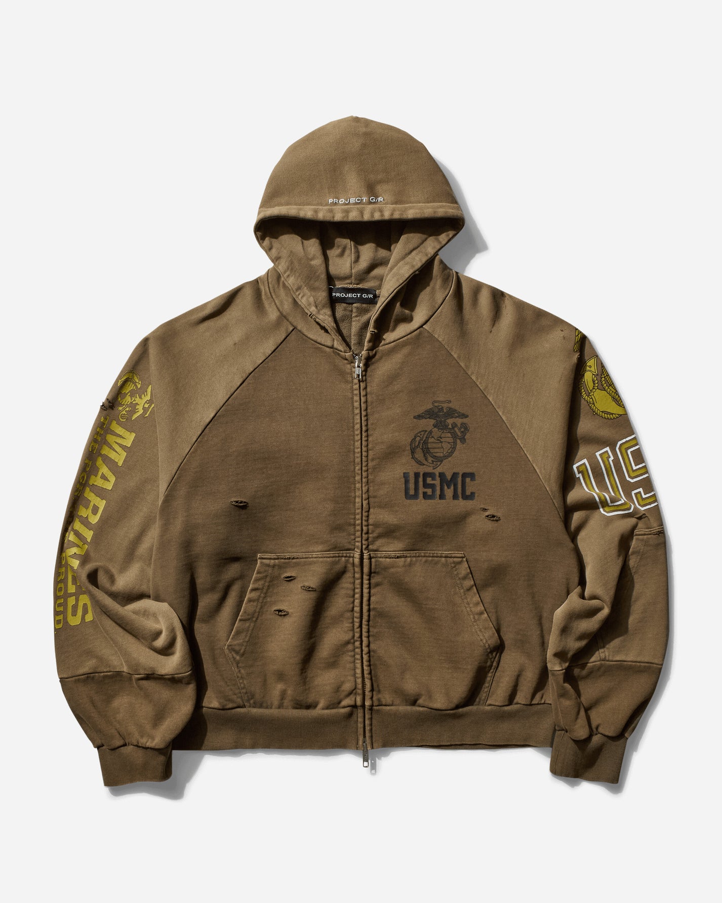 PROJECT G/R Reconstructed Folded Zip Hoodie Khaki Sweatshirts Zip-Ups PG25SSMH01 KHAKI
