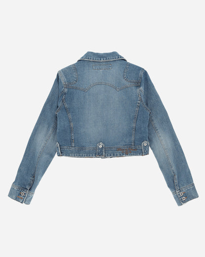 Pezze Vintage Wmns Crop Denim Jacket Blue Coats and Jackets Denim Jackets 057242 1
