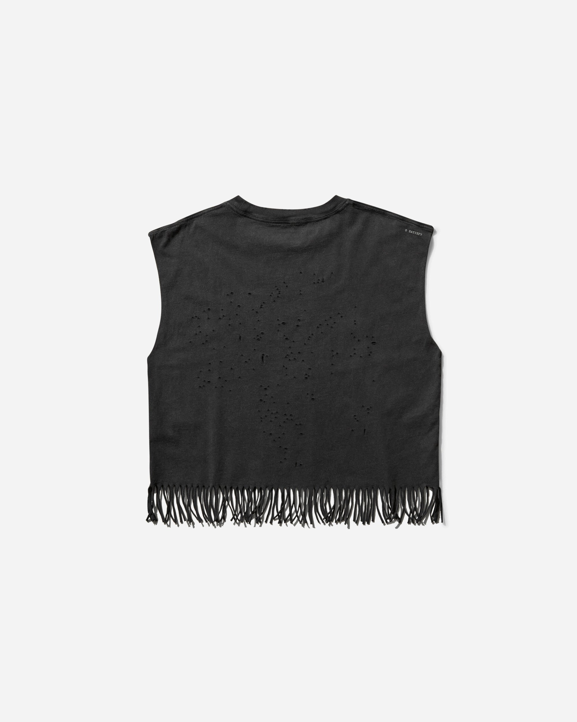 Satisfy Mothtech Cropped Fringed Muscle Tee Aged black T-Shirts Shortsleeve 11040 AB-OF