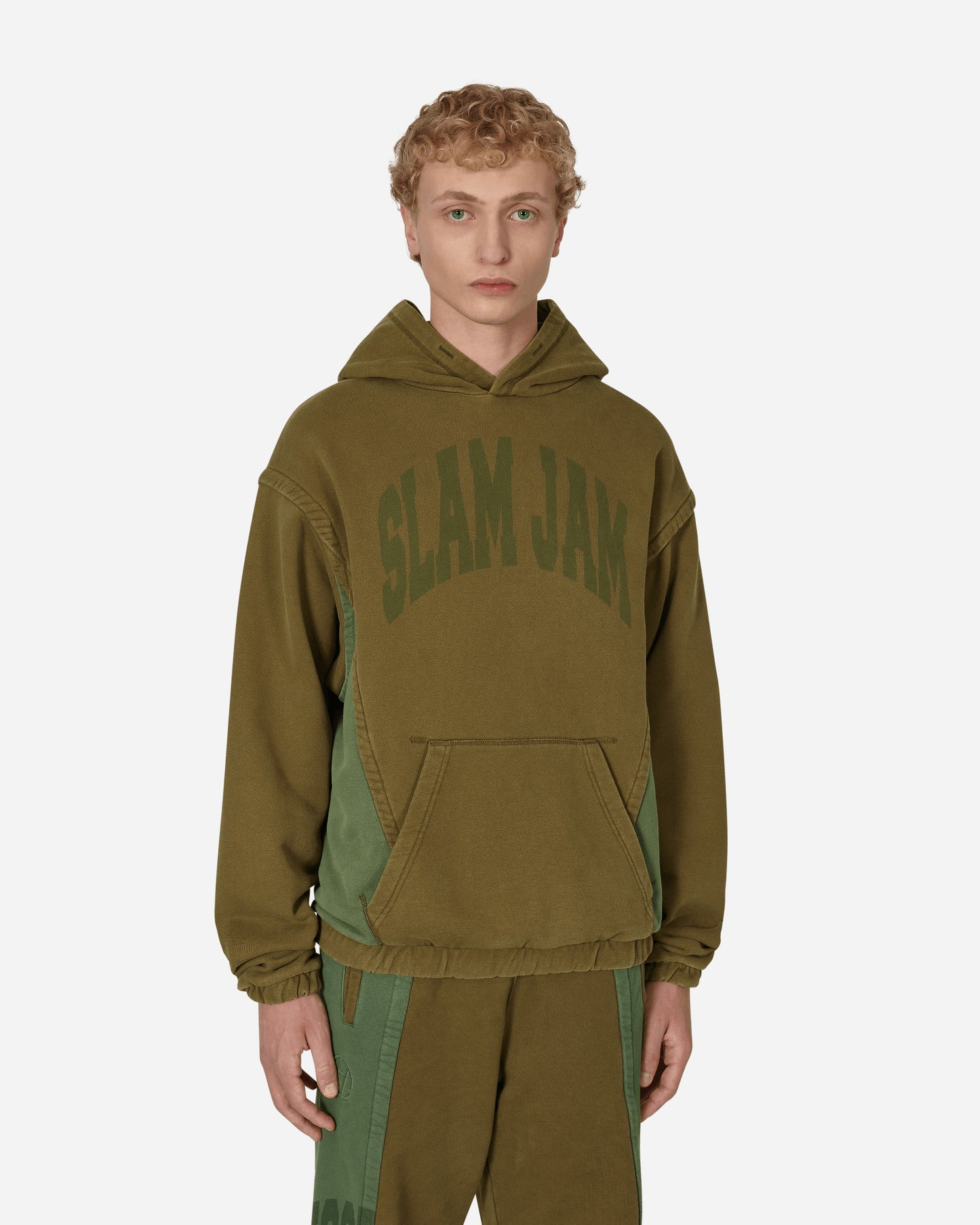 Slam Jam Panel Hoodie Green Brown Sweatshirts Hoodies SBM0015FA07 GRNBW01