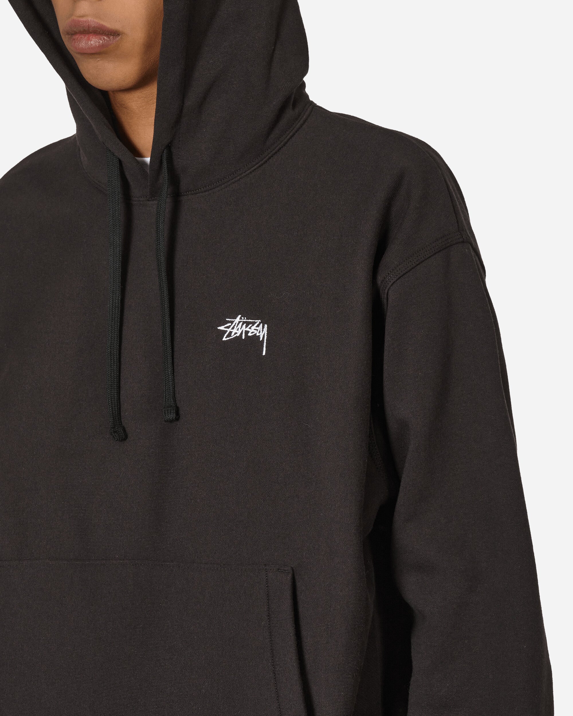 Stüssy Stock Logo Hood Washed Black Sweatshirts Hoodies H118532 WABL