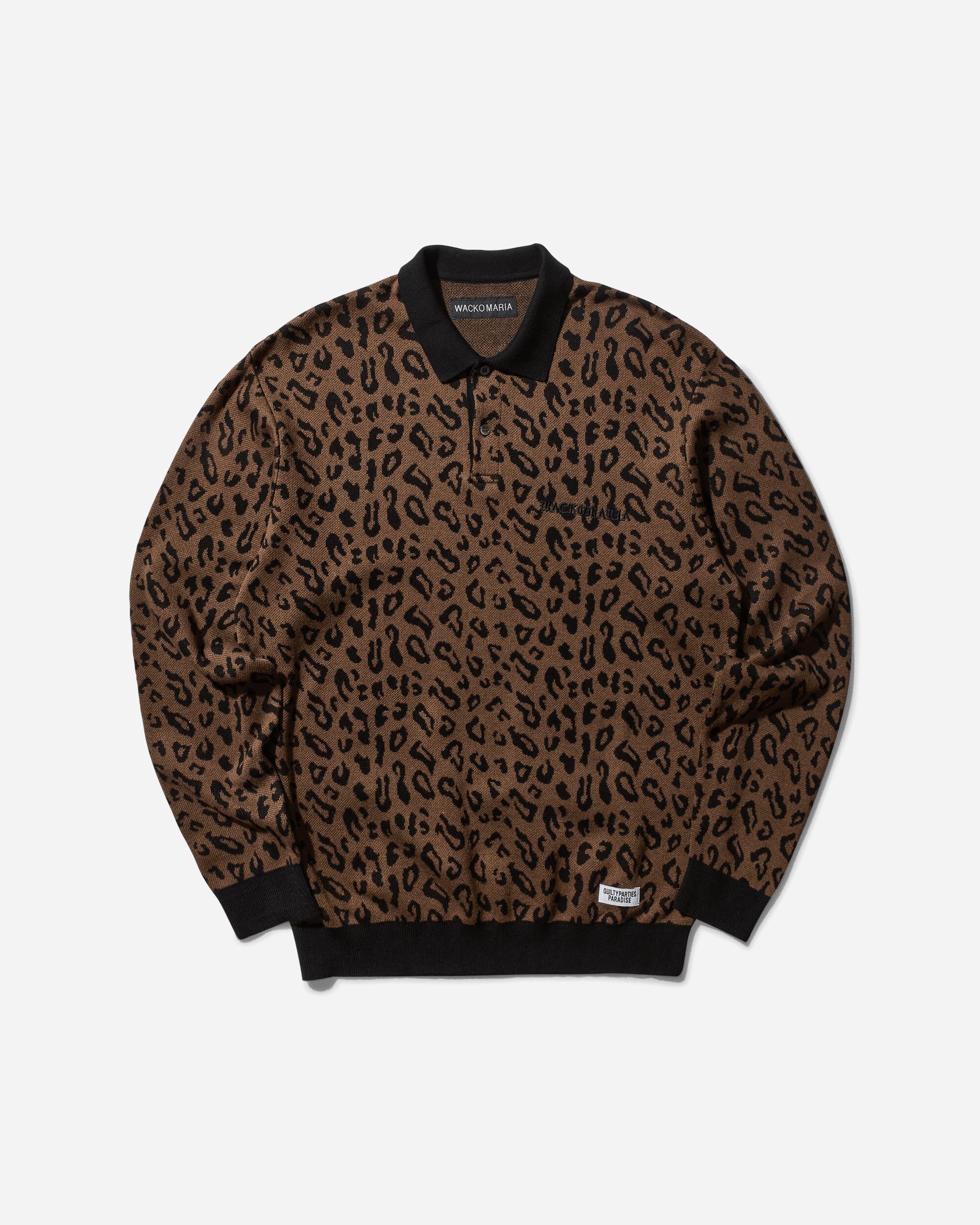 WACKO MARIA Leopard Knit Polo Shirt Brown Knitwears Sweaters 24FW-WMK-KN13 BROWN