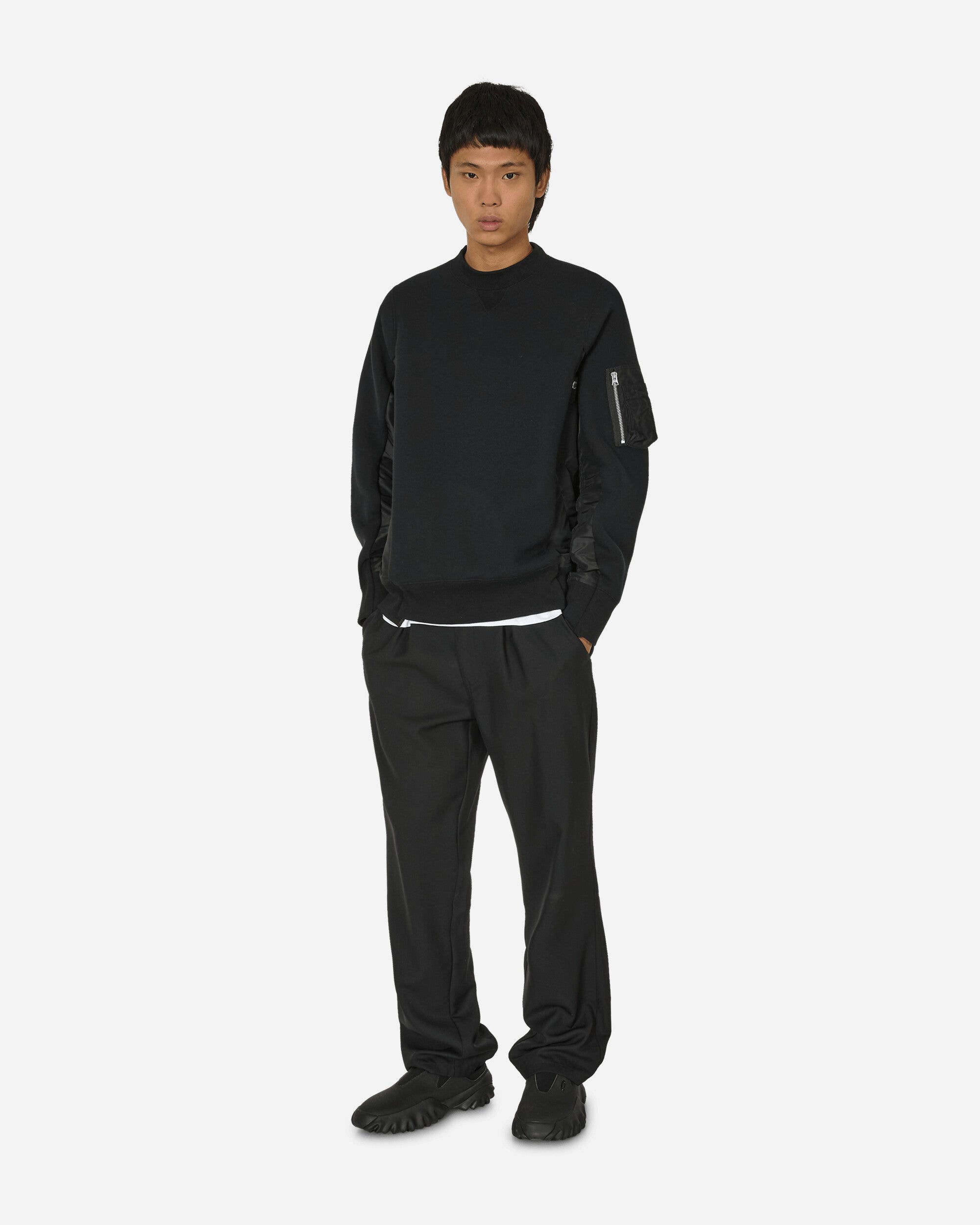 sacai Sponge Sweat X Nylon Twill Pullover Black/Black Sweatshirts Crewneck SCM-221  002