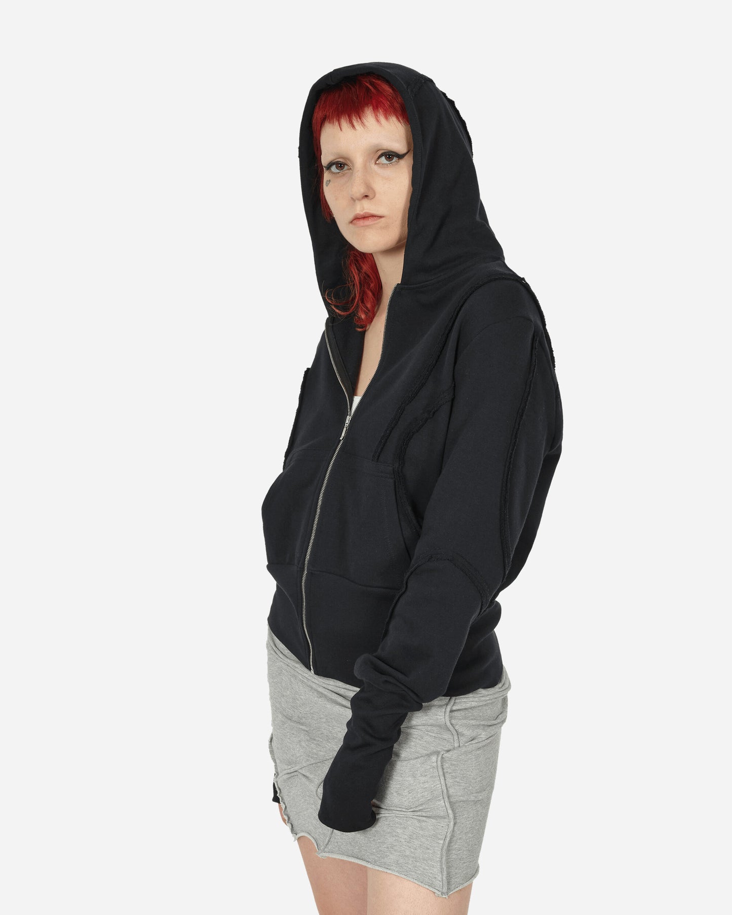 Mainline:RUS/Fr.CA/DE Zip Up Hoodie With Fraying Detail Black Sweatshirts Hoodies KIT 1