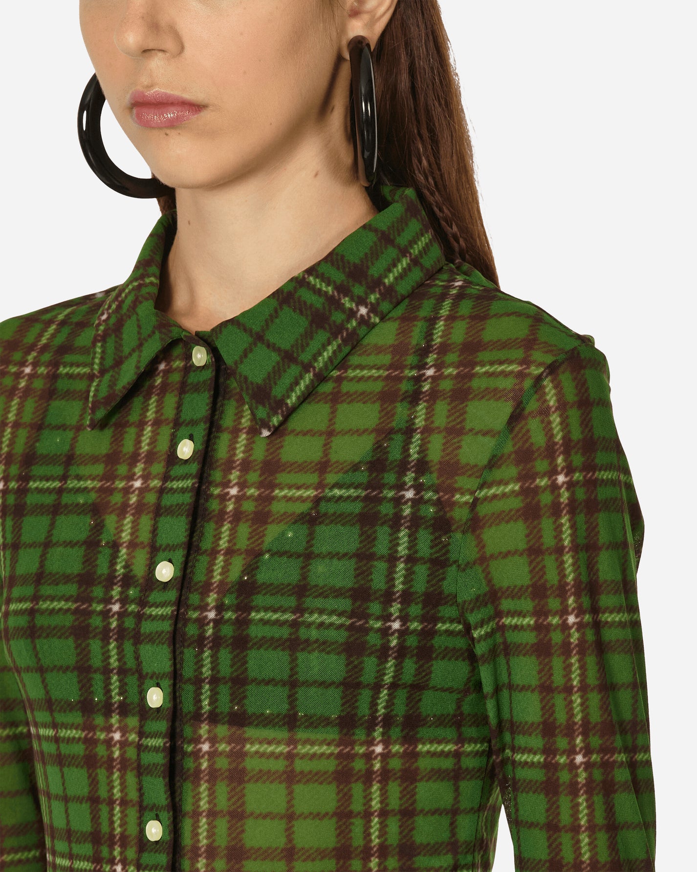 Priscavera Wmns Button Down Top Green Tartan Shirts Longsleeve Shirt 00165-107 GT